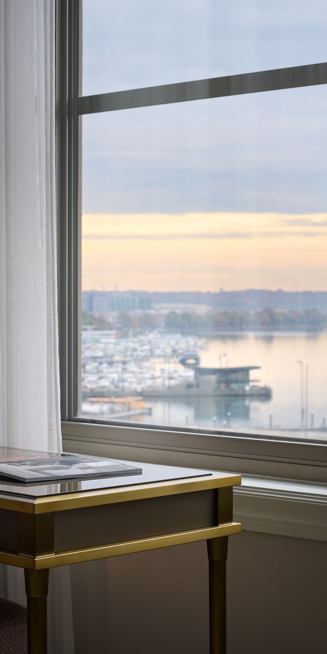 City and waterfront views from suite