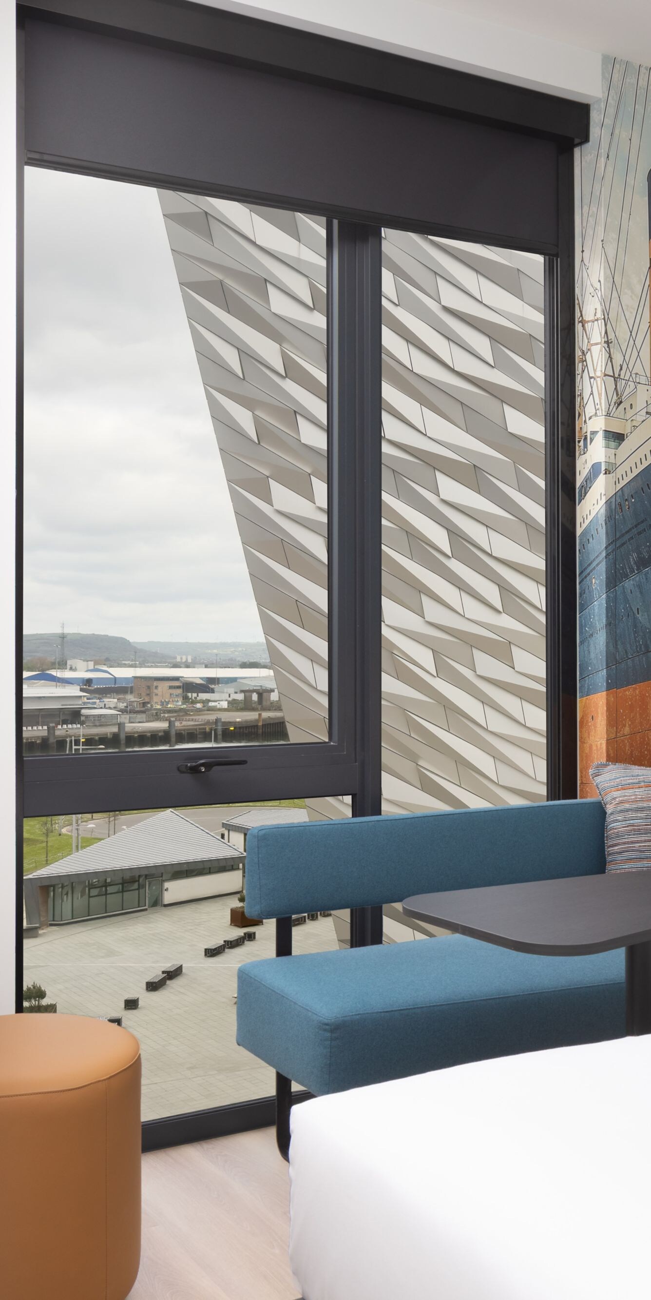 Guest room with view of Titanic Belfast 