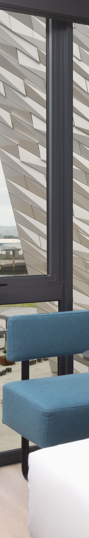 Guest room with view of Titanic Belfast 