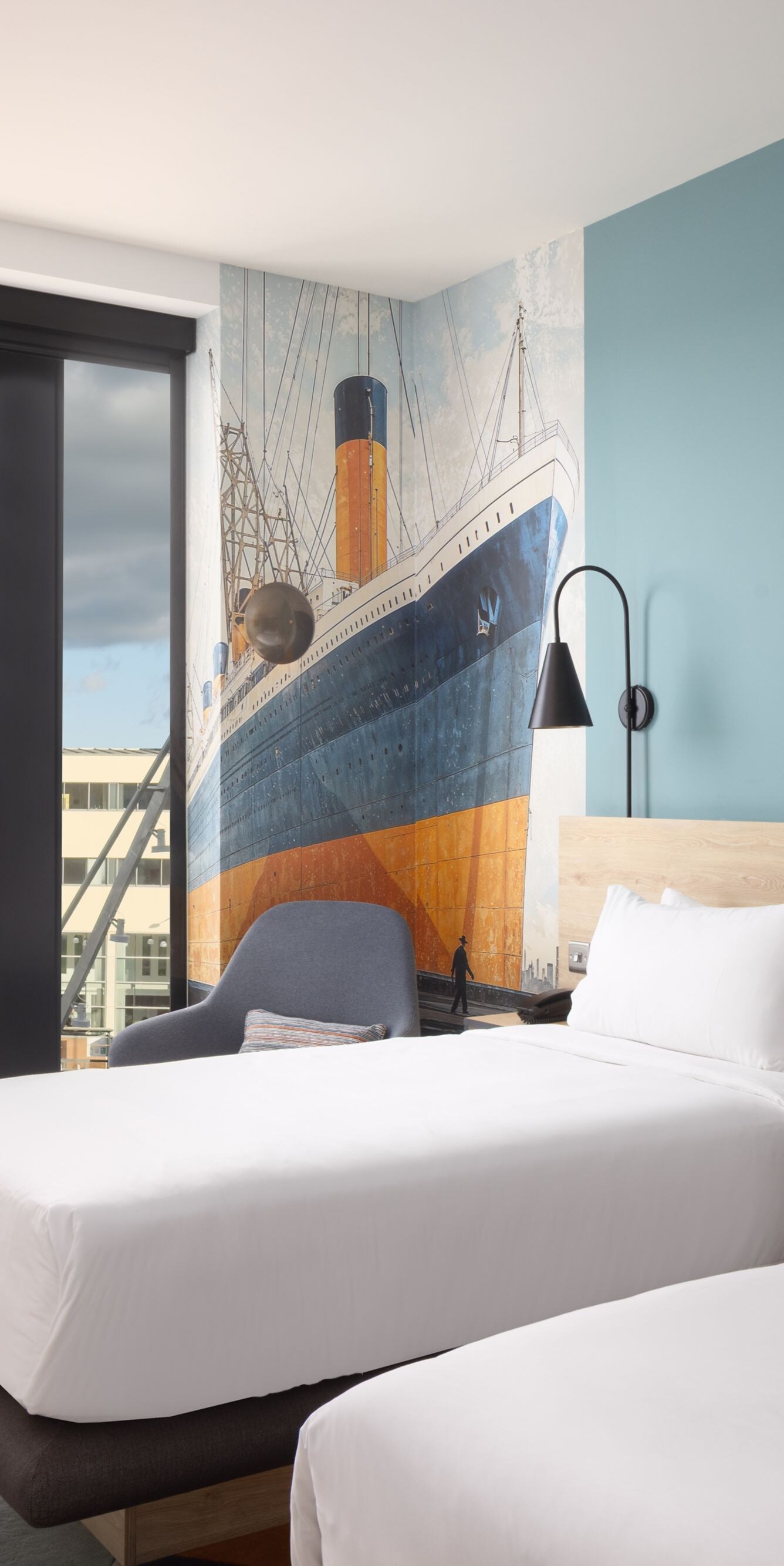 Twin room with view of iconic H&W cranes