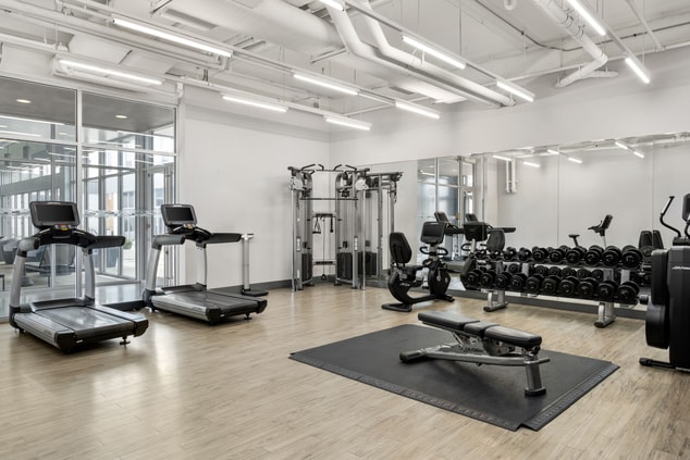 fitness center weights and treadmills