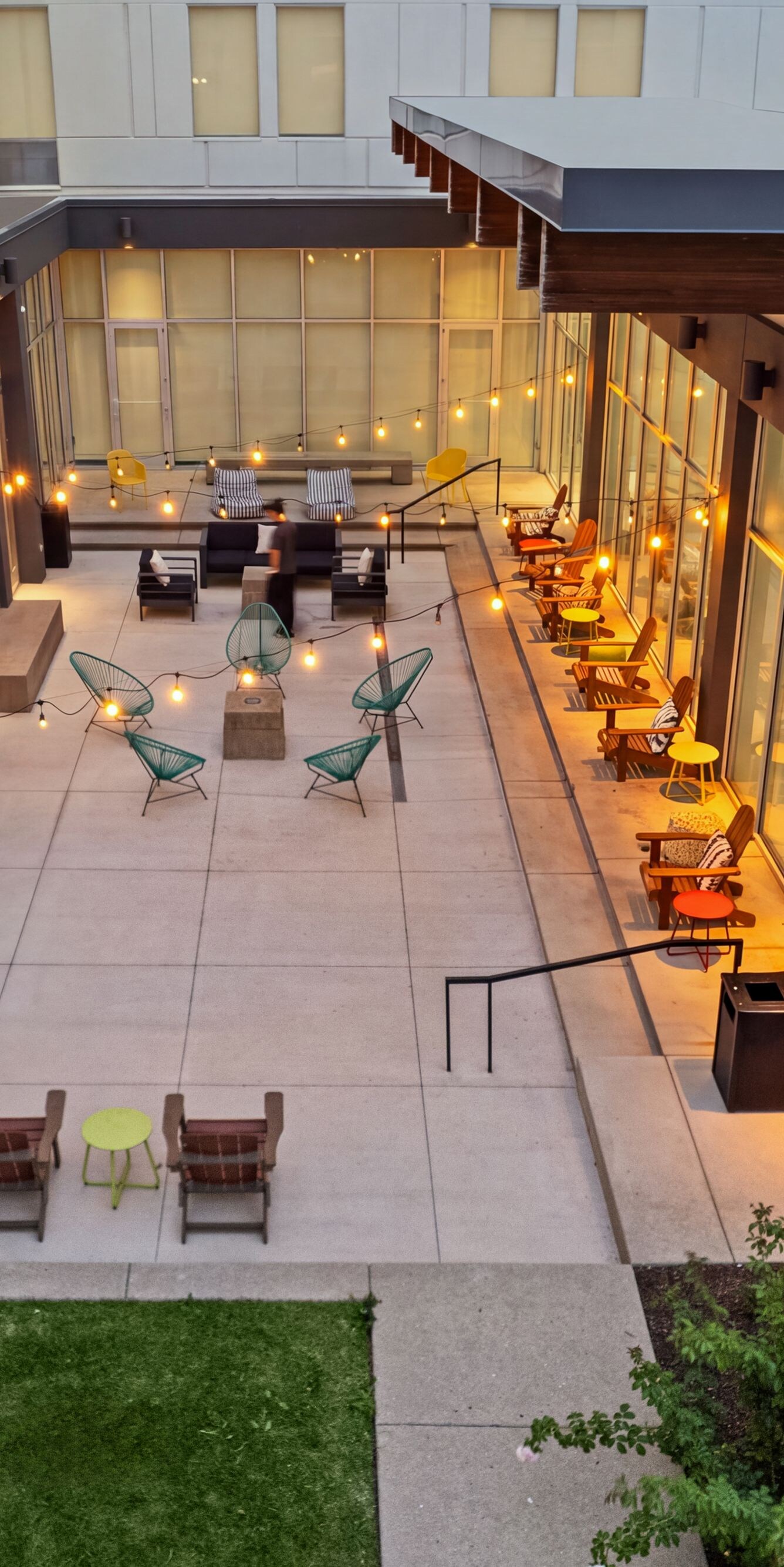 Elevated view of landscaped hotel courtyard