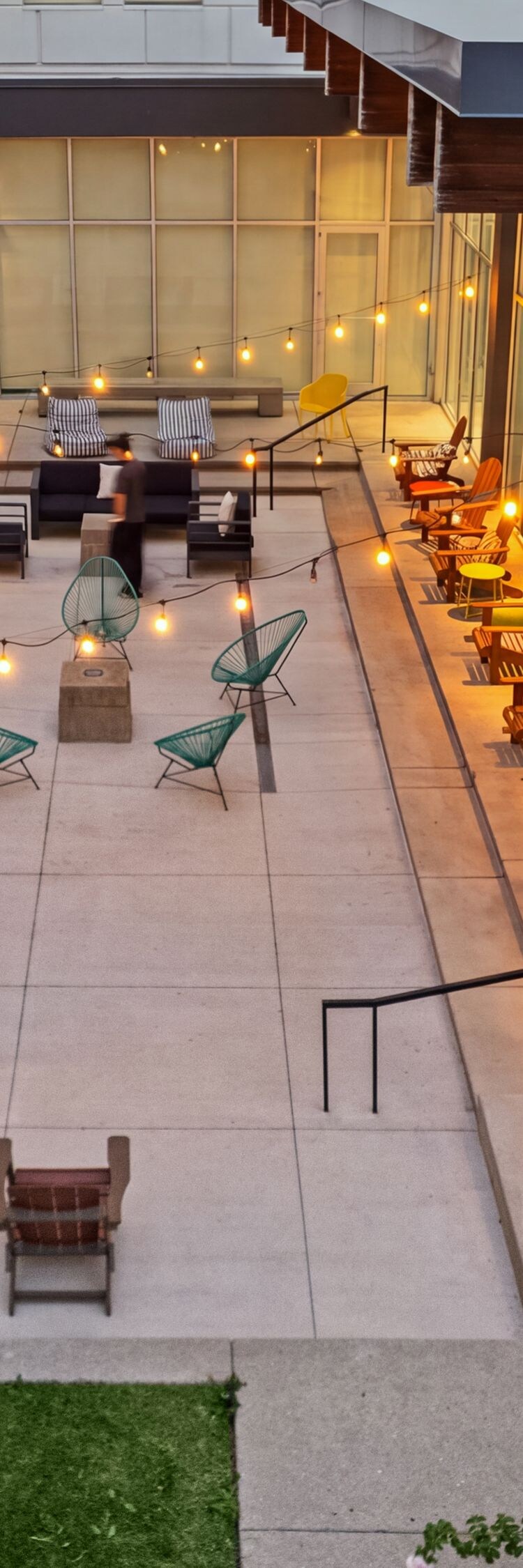 Elevated view of landscaped hotel courtyard