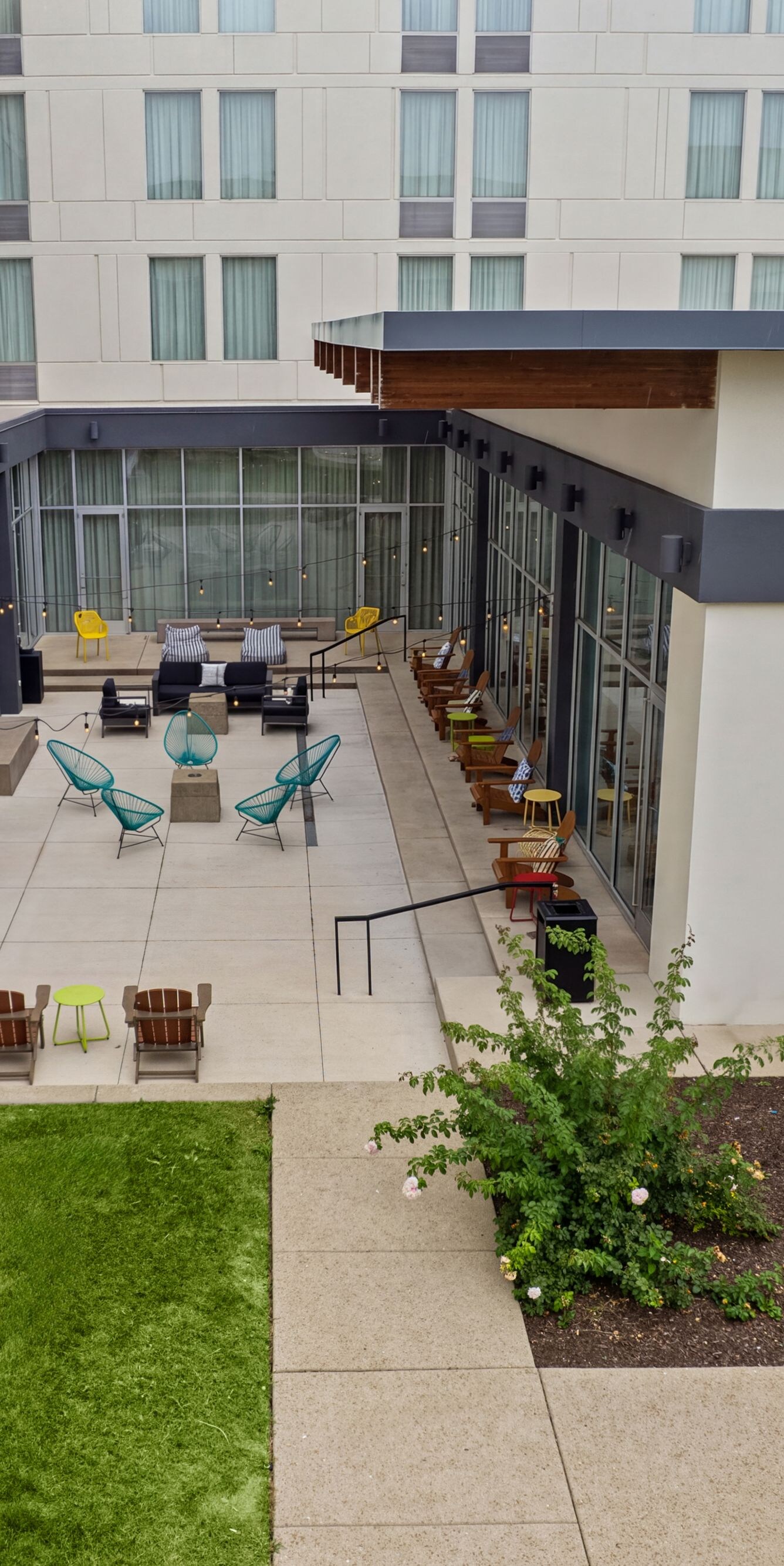 Elevated courtyard view with landscaped garden