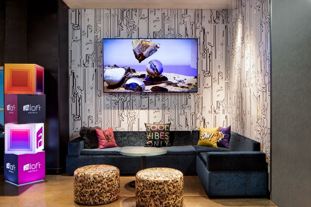 Modern and bright hotel lounge in Downtown Denver