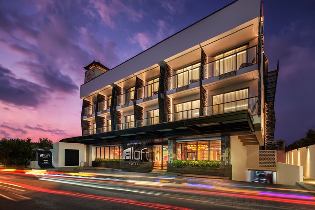 Hotel exterior, facade captured during sunset time