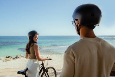 Couple standing by beach