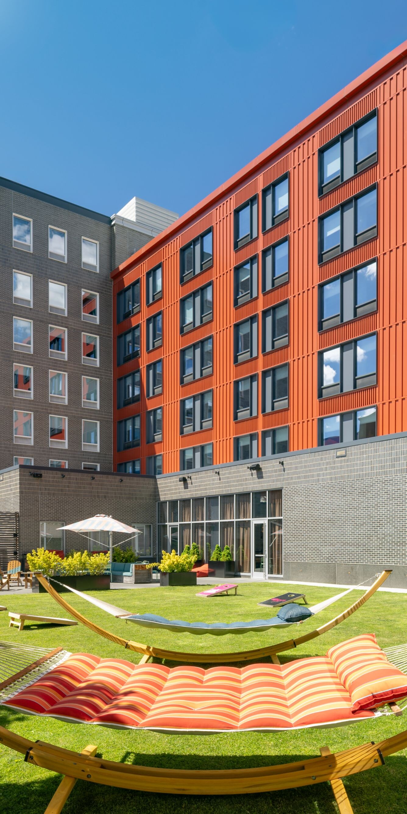 Aloft courtyard with hammocks and lawn games