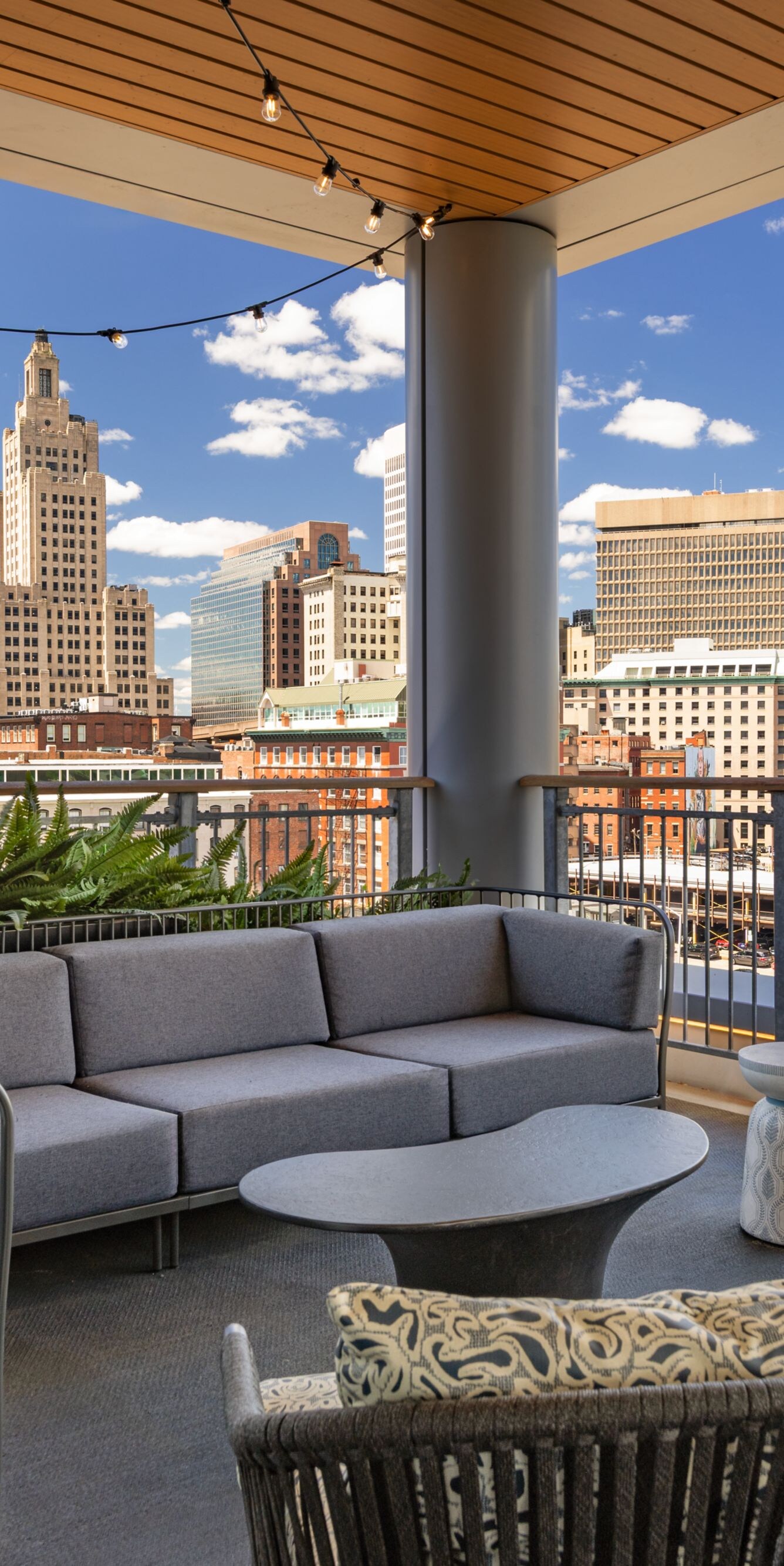 Outdoor terrace with Providence skyline view