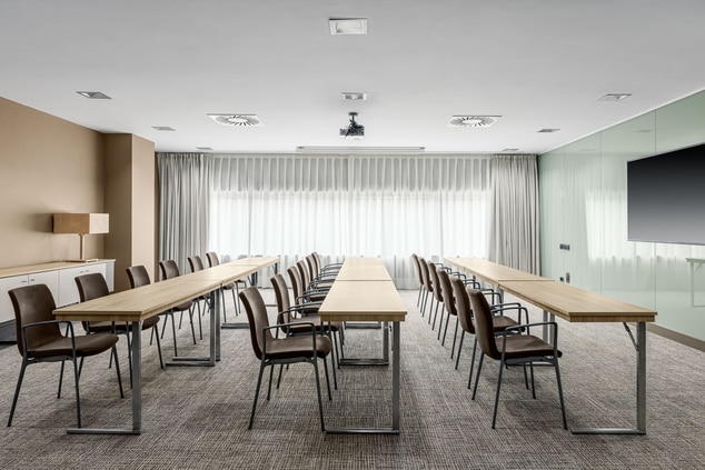 Meeting room, tables and chairs, classroom setup