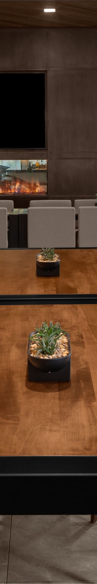 Dining area with seating including a fireplace