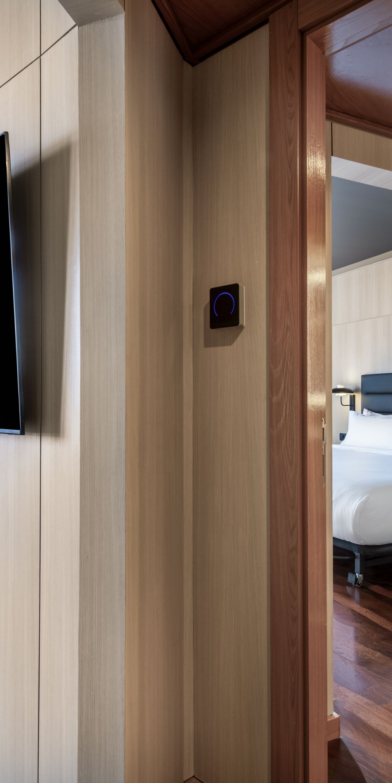 Guest room with king bed and bathroom