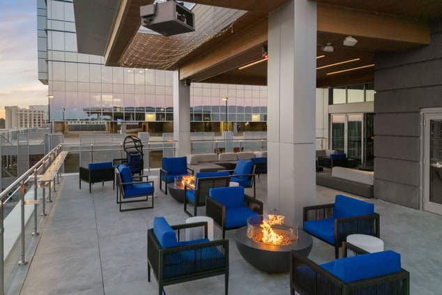 Seating are with fireplace at level7 bar