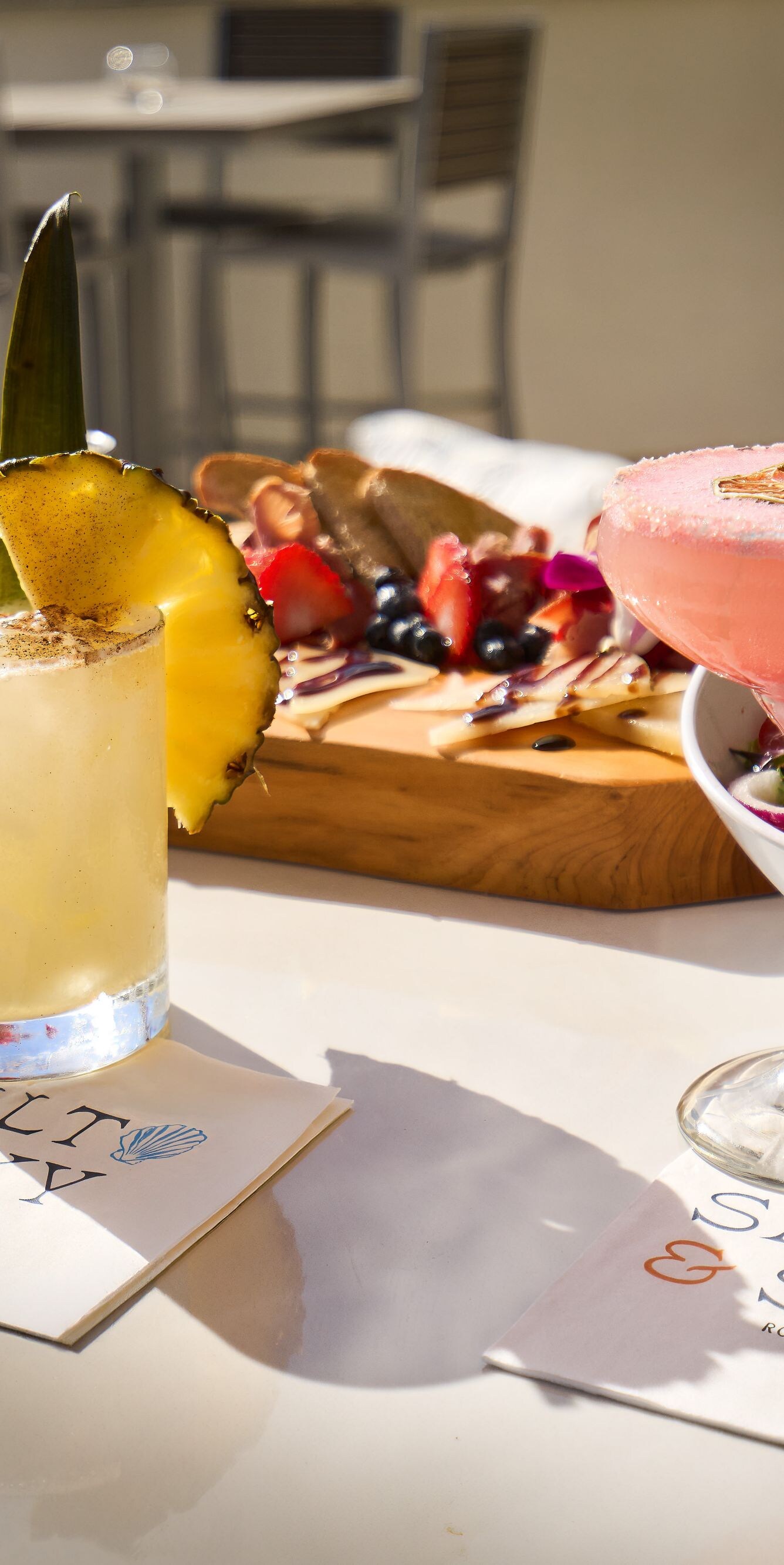 Cocktails and gourmet food on rooftop