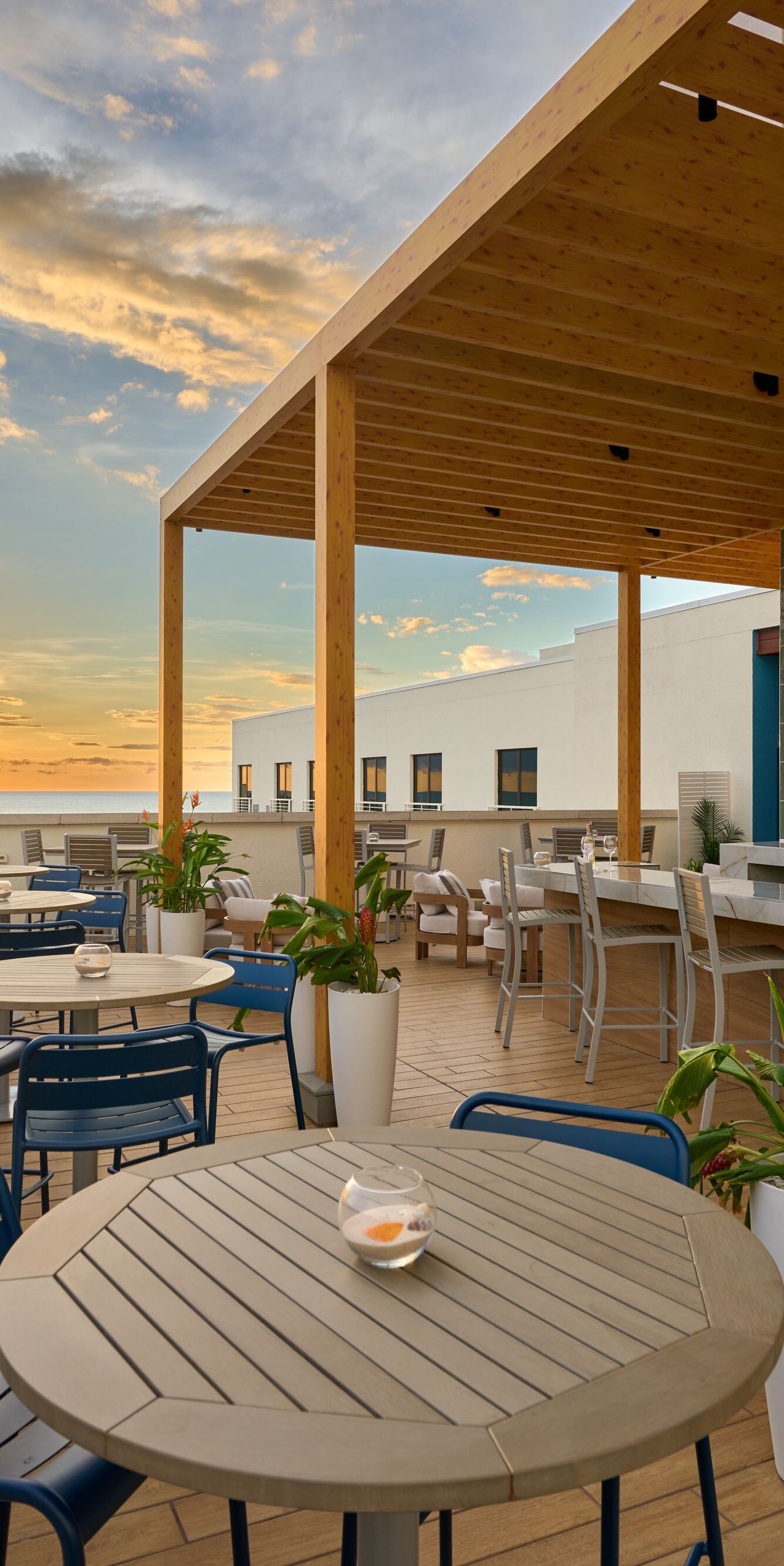 Rooftop bar with sea views and sunset
