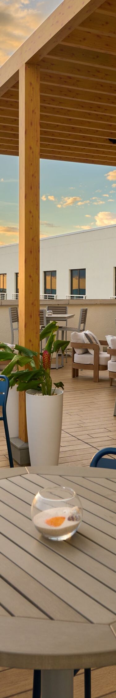 Rooftop bar with sea views and sunset