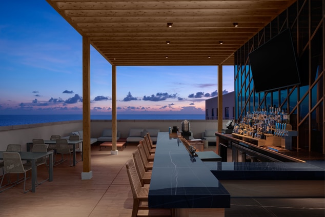 Rooftop bar with dusk sunset view