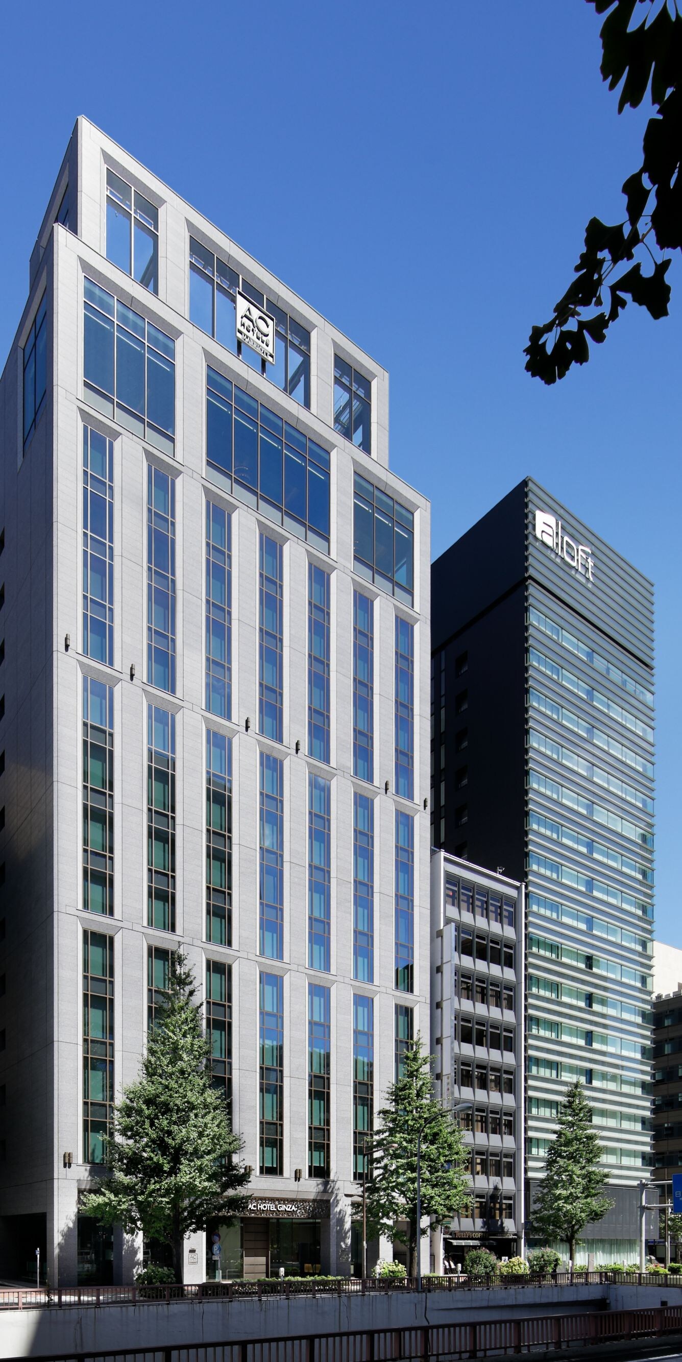 Modern building exterior with city view