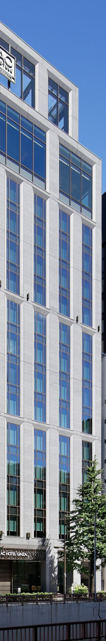 Modern building exterior with city view