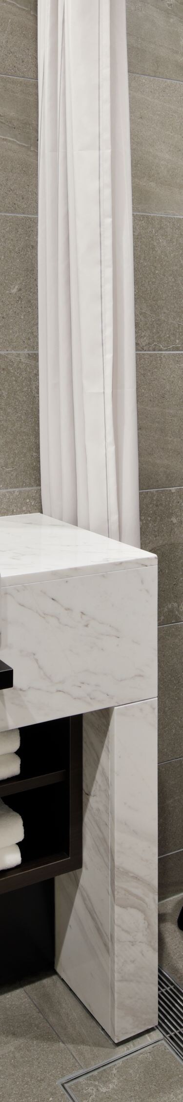 Accessible bathroom with marble vanity