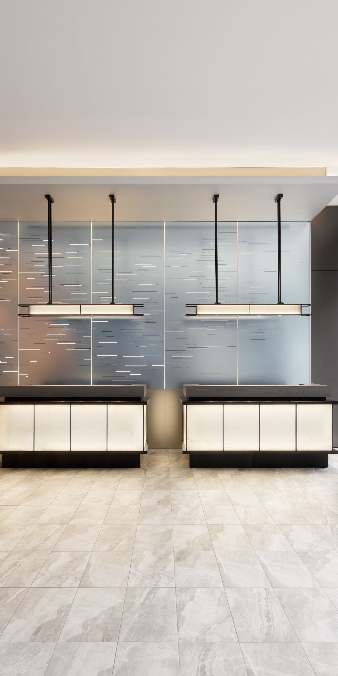 Lobby reception with sculptural art
