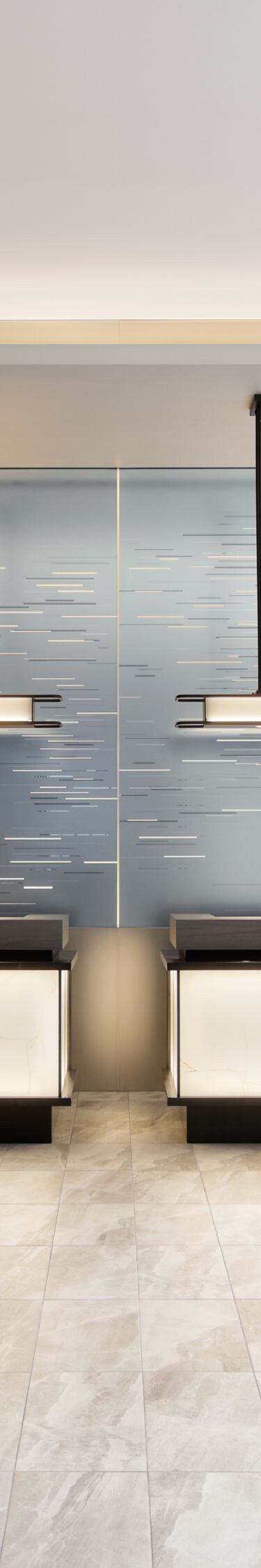Lobby reception with sculptural art
