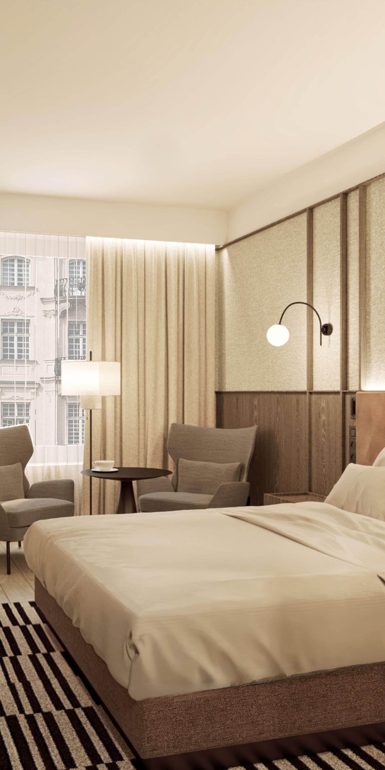 bed, with tv and sitting area