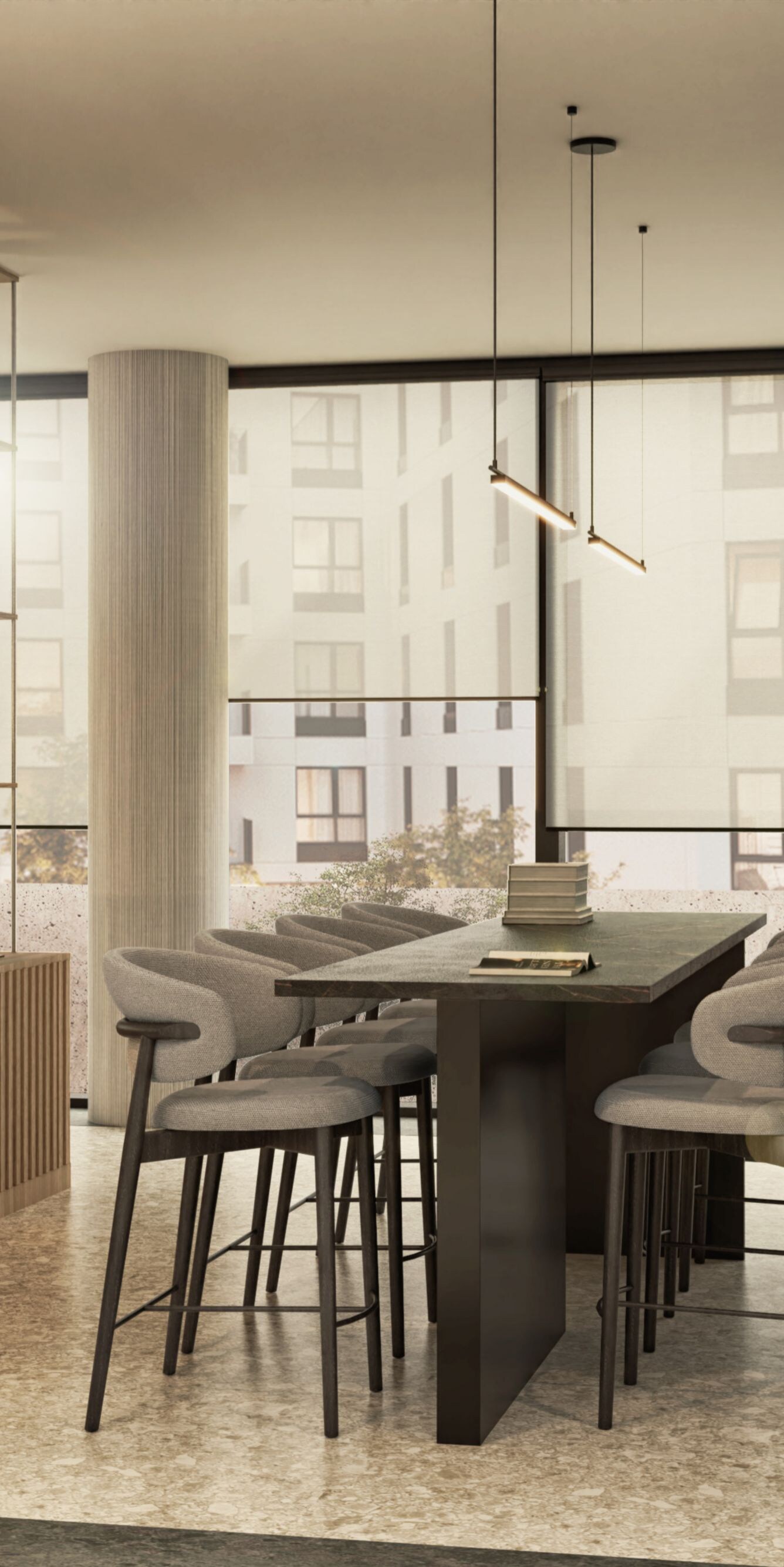 hightop table with chairs and ample light