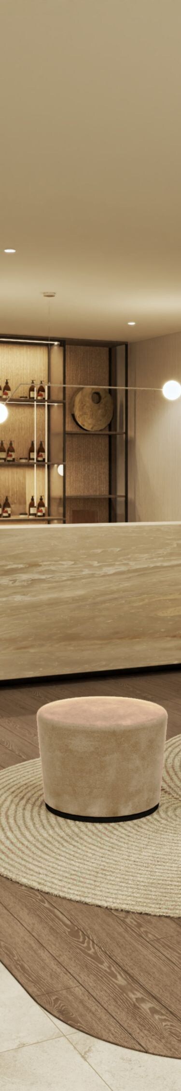 spa lobby with reception desk and seating area