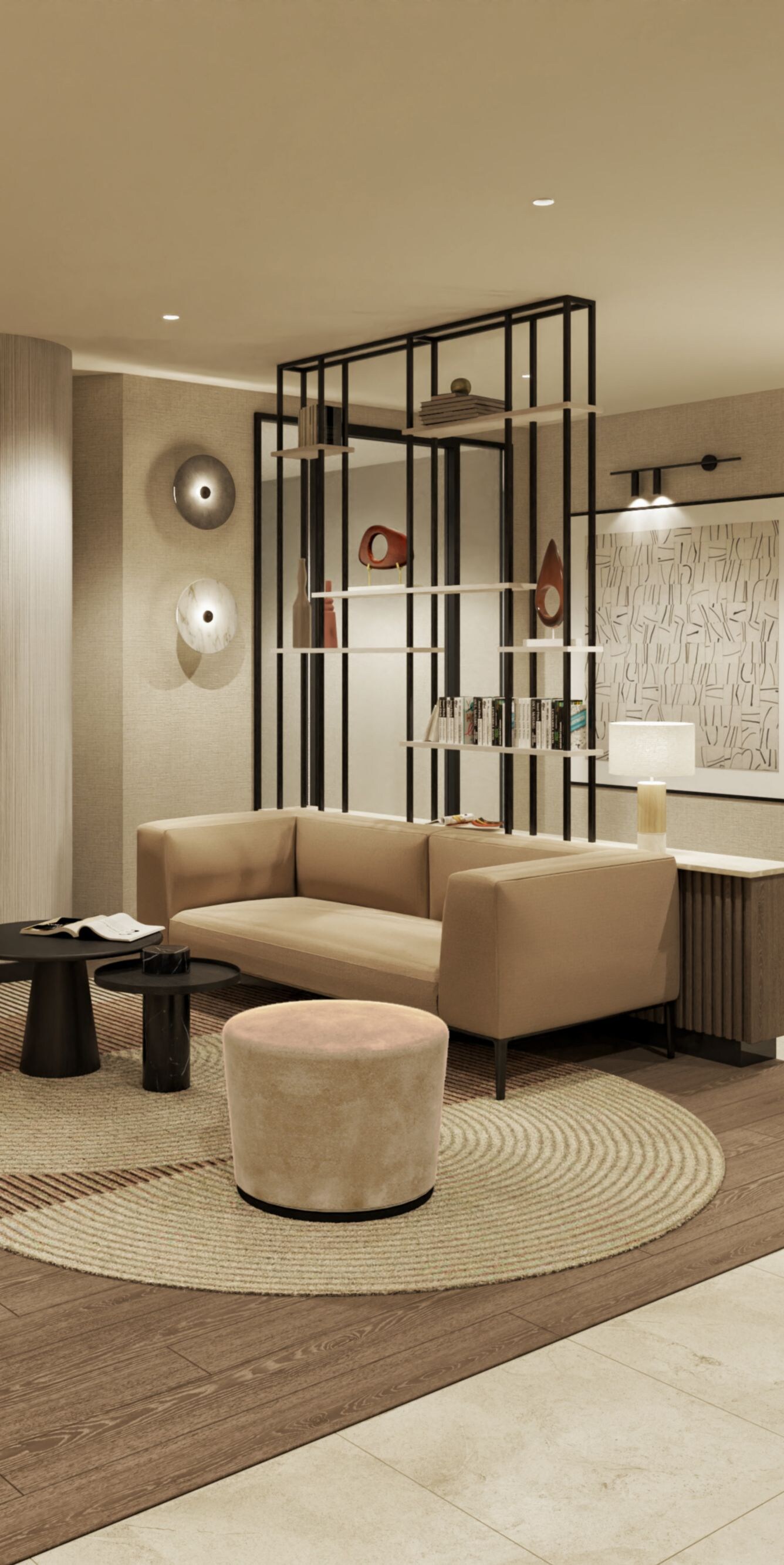 Wellness lounge with sofa and seating area
