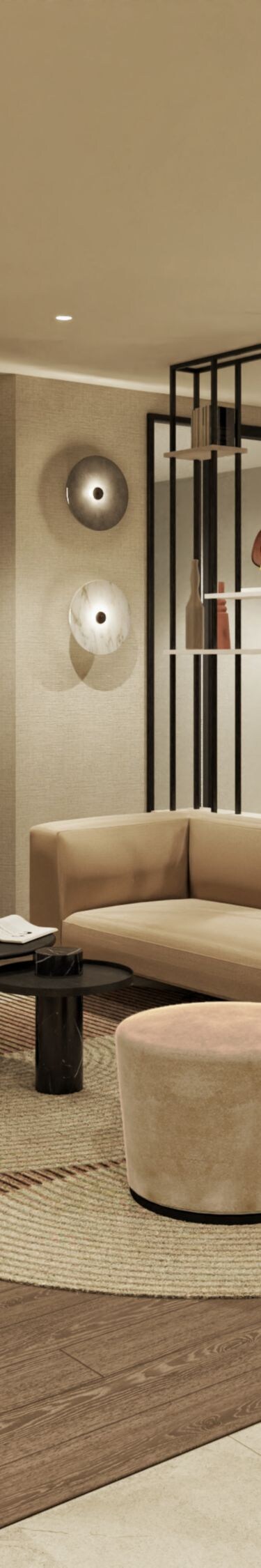 Wellness lounge with sofa and seating area