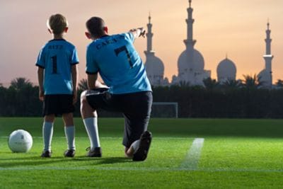 Father & Son at The Ritz-Carlton Abu Dhabi, football pitch