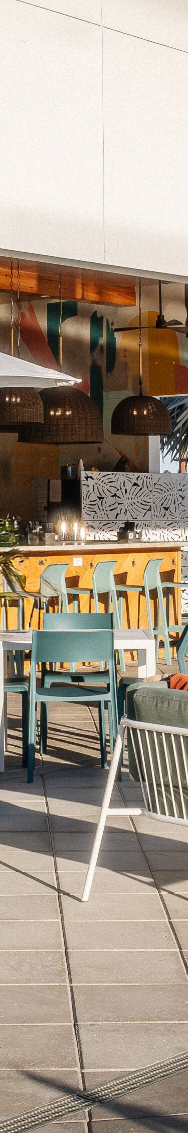 Outdoor restaurant seating with umbrellas