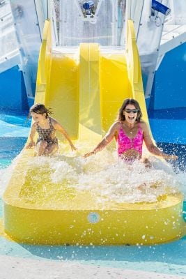 Kids and mom on waterslide