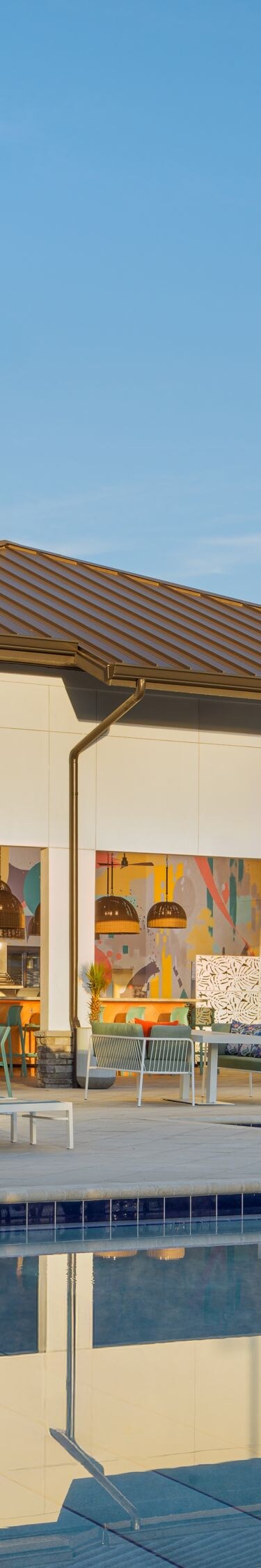 Poolside scene with palm trees