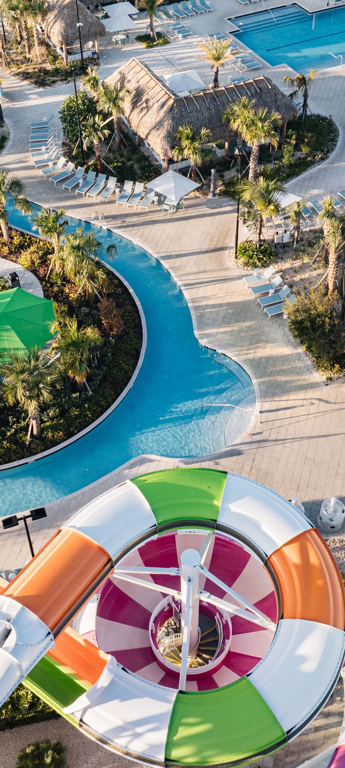 Aerial view of pools and slides