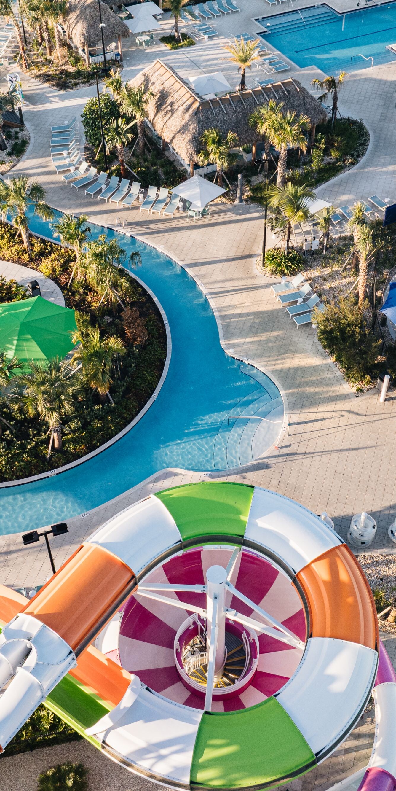 Aerial view of pools and slides