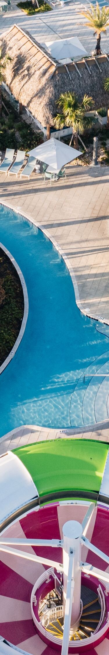 Aerial view of pools and slides