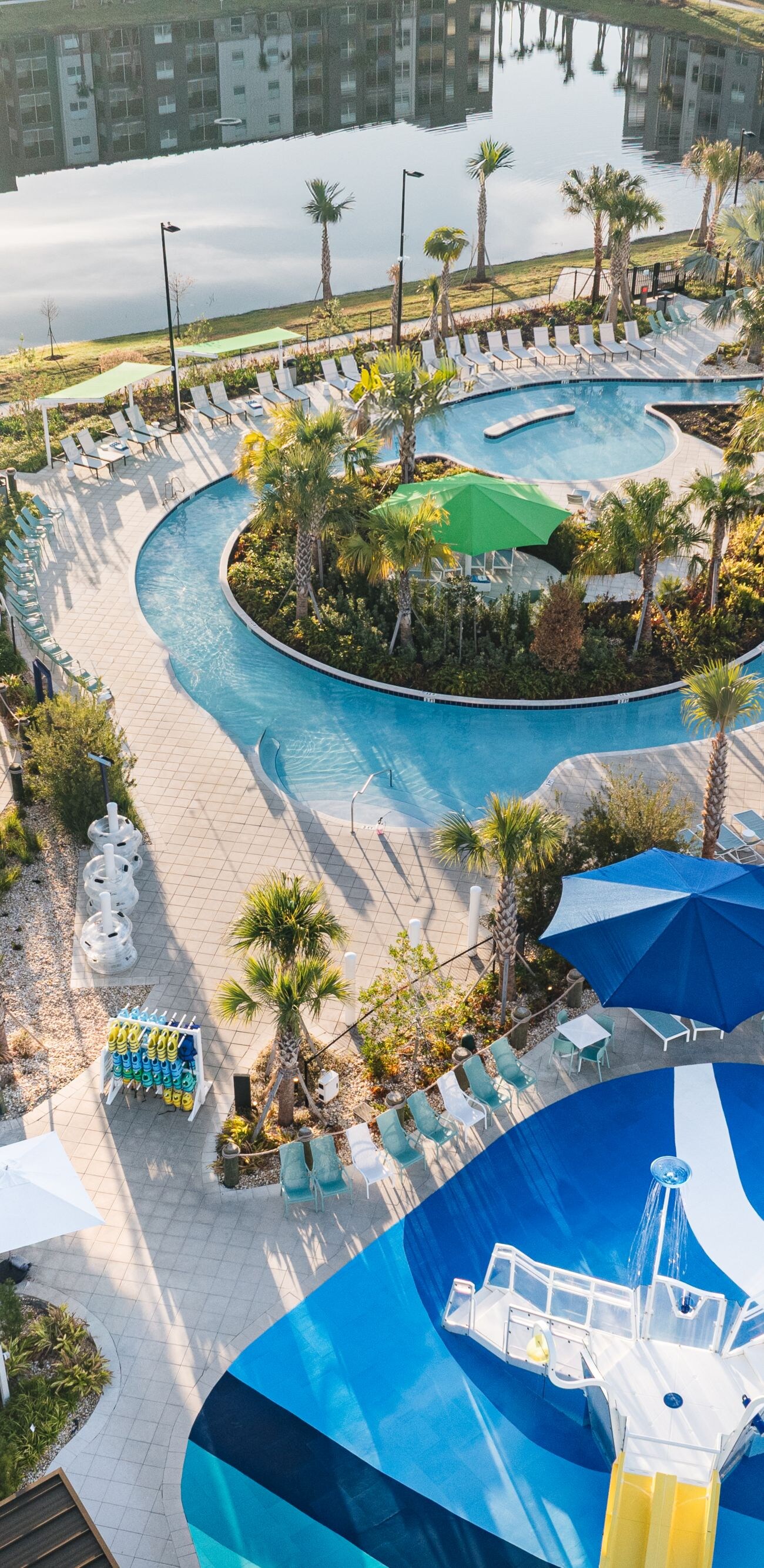Water park slides and splash area