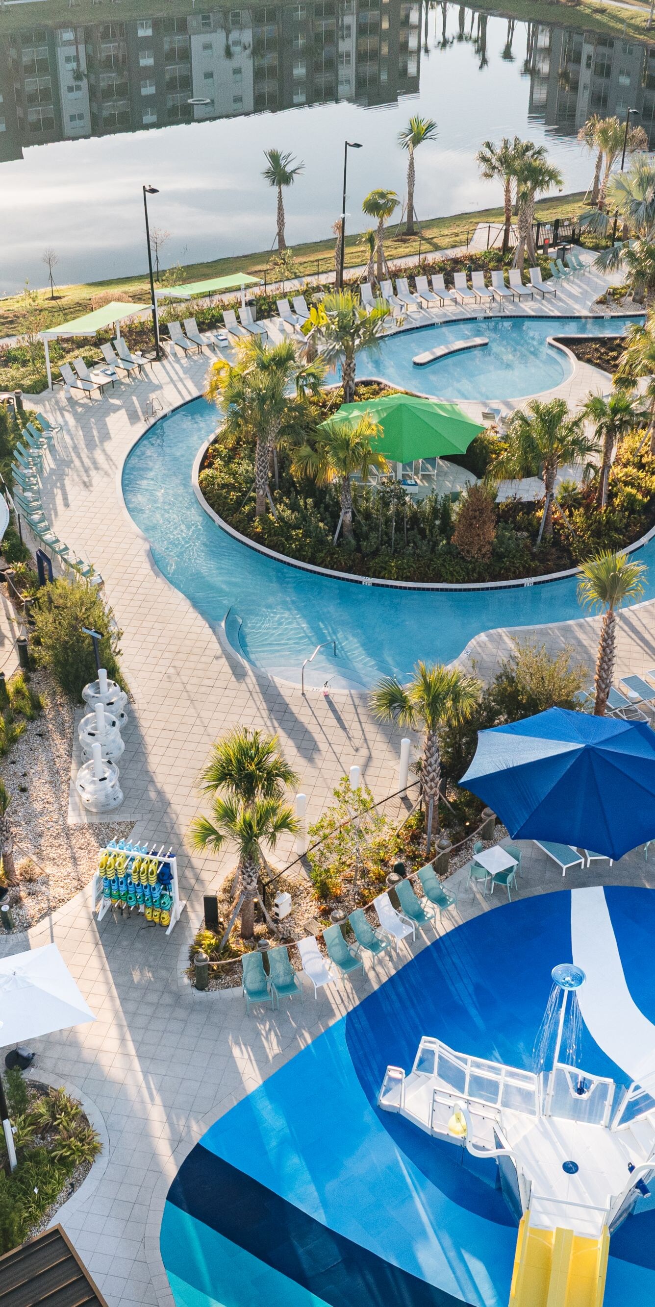 Water park slides and splash area