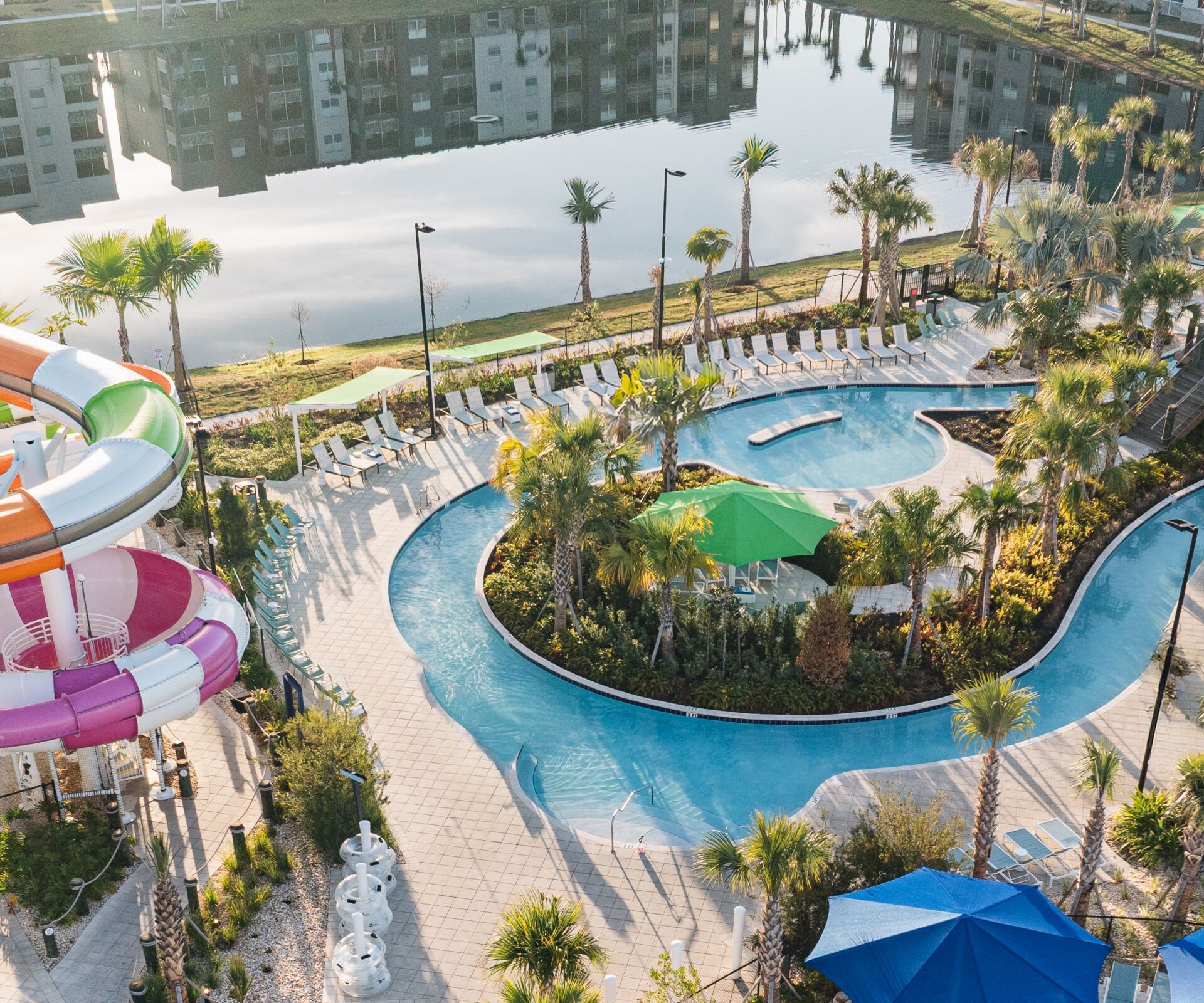 Water park slides and splash area
