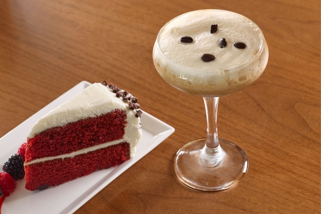 Slice of Red velvet cake and espresso martini