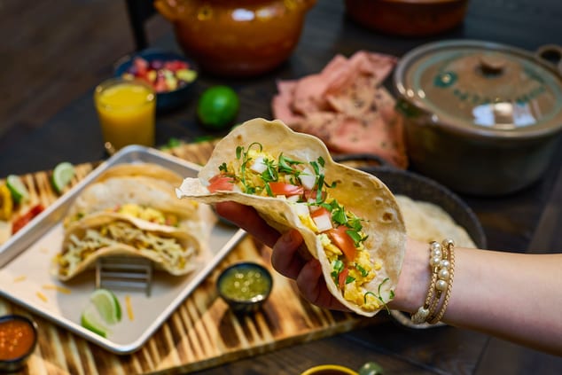 Close up image of breakfast taco.