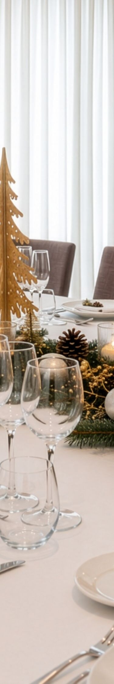 Long banquet table with Christmas decorations