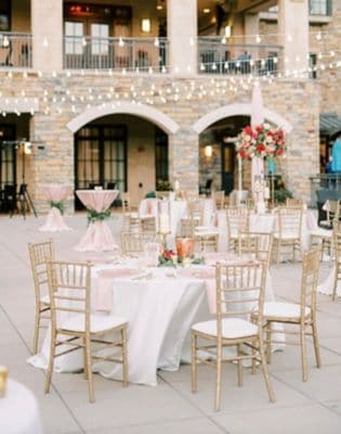 Terrace with wedding decor both tables & high tops