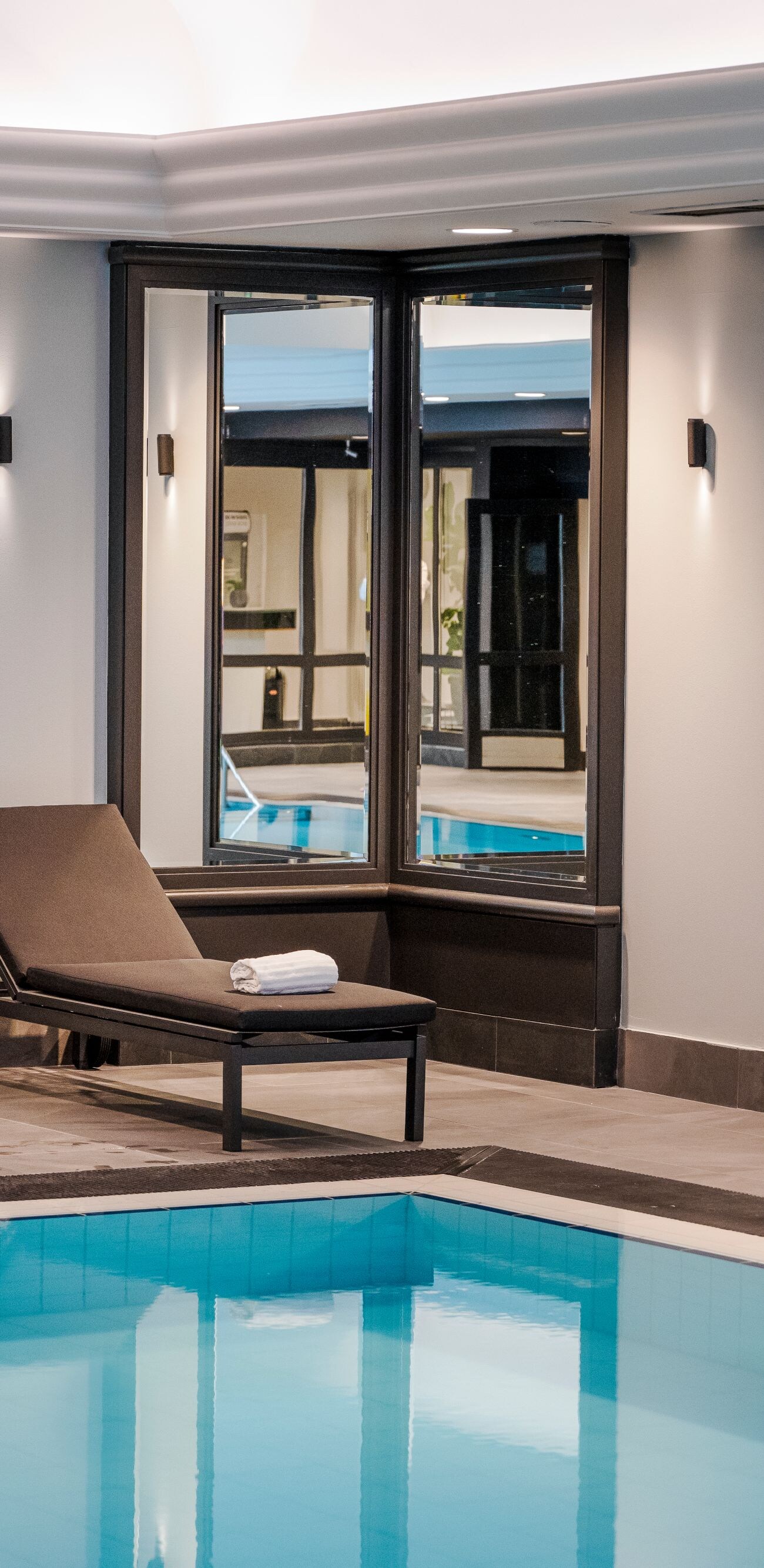 Close-up of the interior pool with lounges