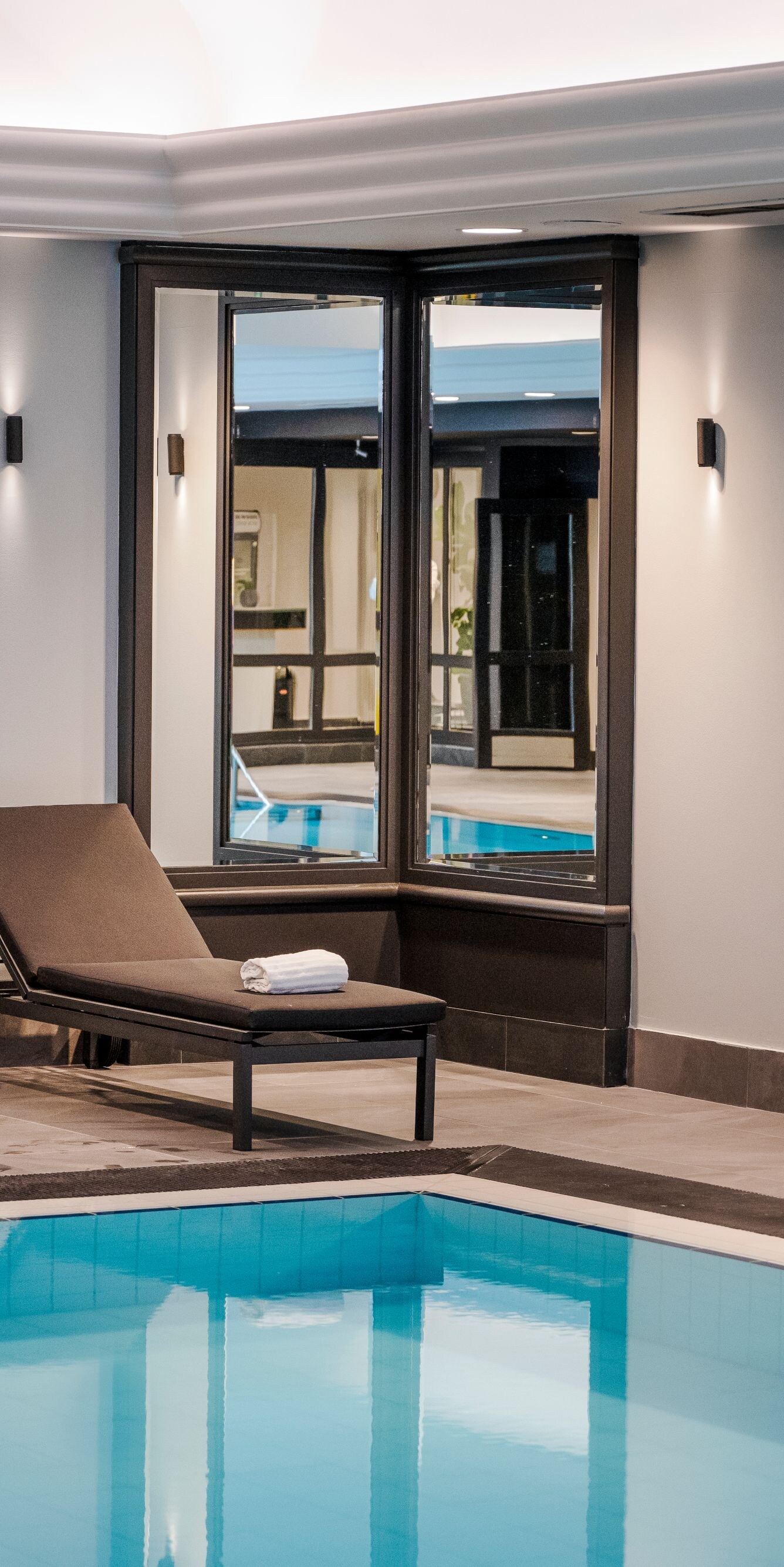Close-up of the interior pool with lounges