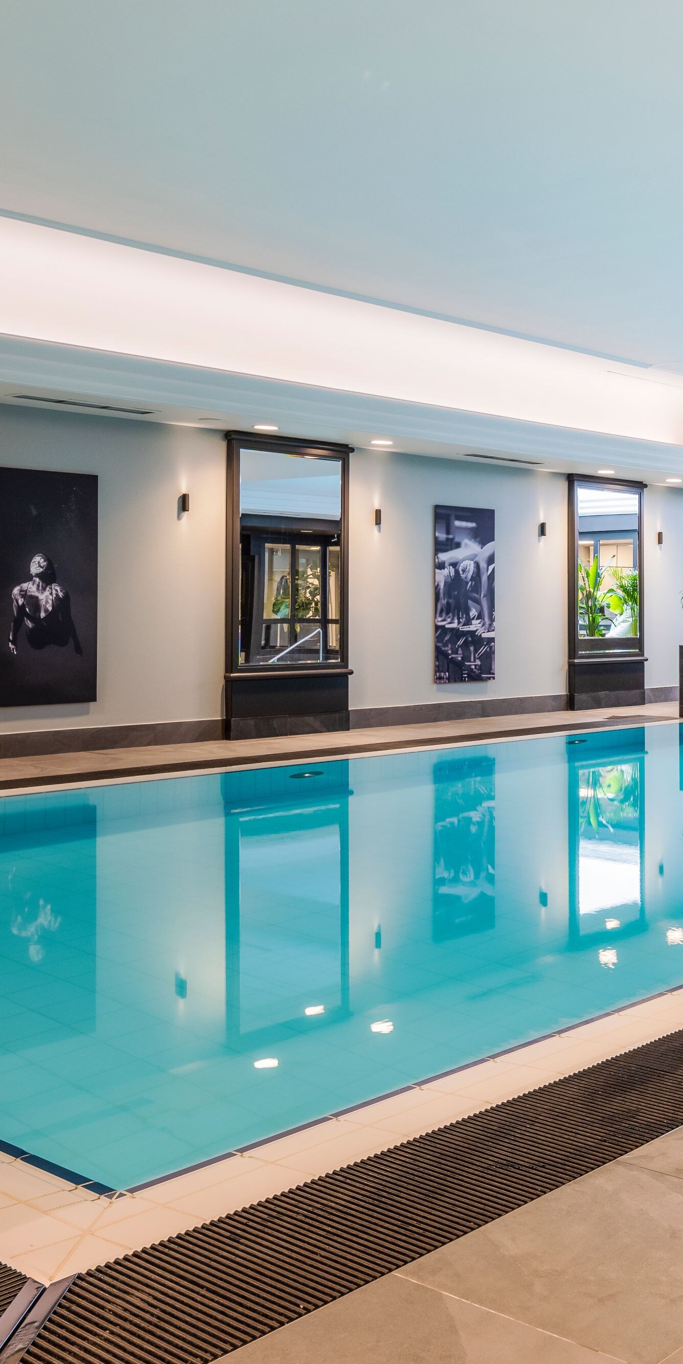 Broad view of the interior pool  and lounges