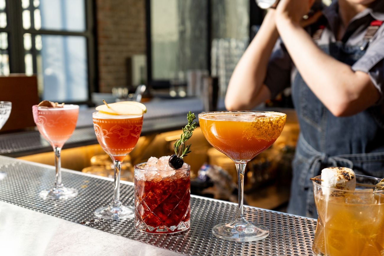five cocktails lined up