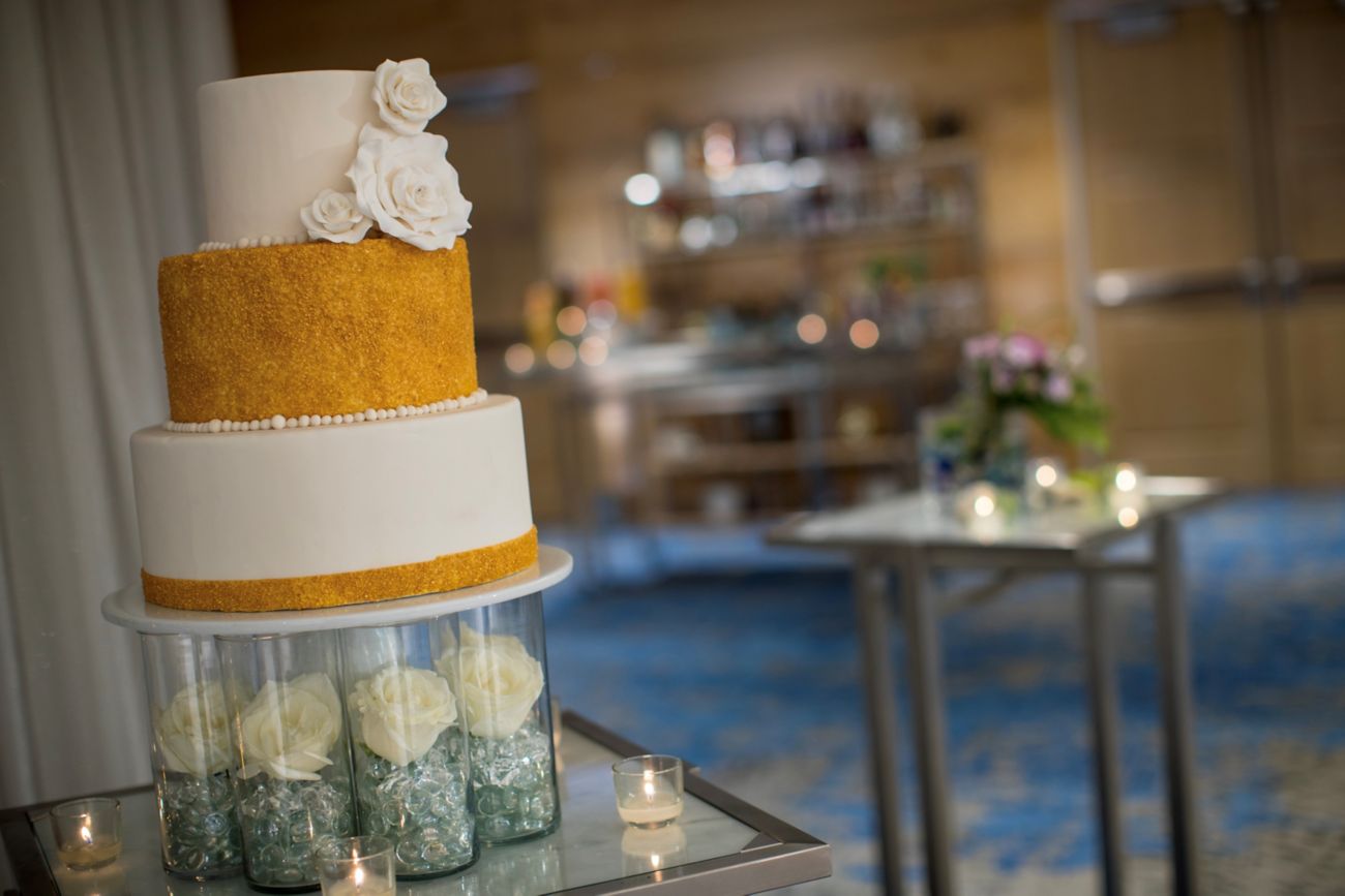 wedding cake with yellow icing